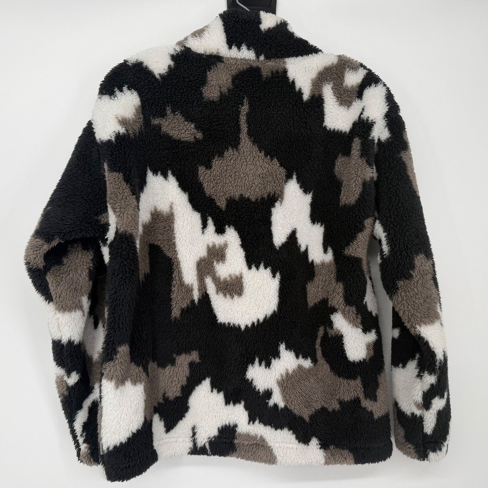 Eddie Bauer Fleece Pullover Women Size S Black White Grey Excellent Sherpa Camo - Picture 4 of 5
